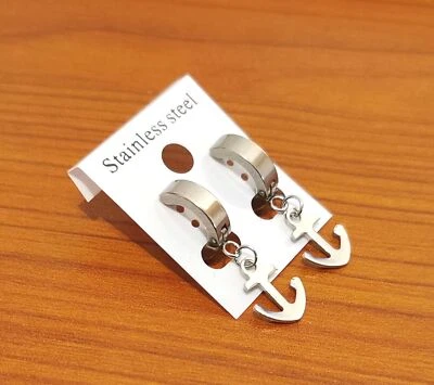 2X Orecchini Acciaio a Cerchio Pendente ANCORA Uomo Donna Cerchietto Idea Regalo - Immagine 1 di 3