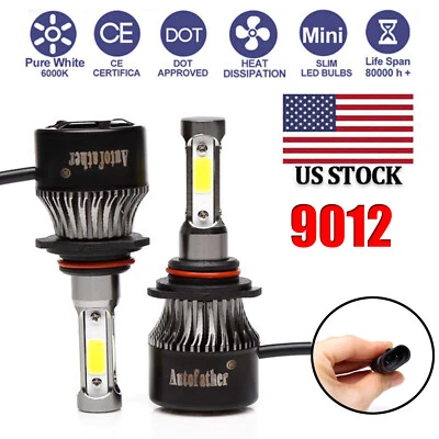 Super Bright White LED Headlight Bulbs Kit 2x4-sides 9012 High Low Beam 6000K - Image 1 of 4