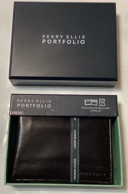 Perry Ellis Portfolio Black Leather mens Wallet Billfold With ID Holder New - Image 1 of 4