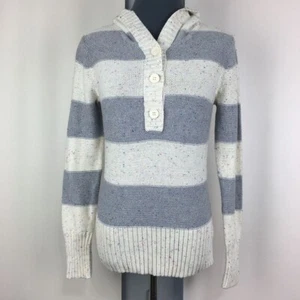 Op Sweater Women L Blue Striped Cotton Blend Long Sleeve Knit Pullover Hooded - Picture 1 of 12