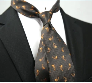 New Classic Polka Dot Brown Black JACQUARD WOVEN 100% Silk Men's Necktie Tie - Picture 1 of 1