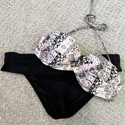 Victorias Secret Foldover Bikini Black Pink Sz 34C / M Convertible Cheeky Padded - Image 1 of 4