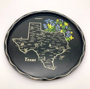 Bandeja para servir recuerdos de metal redondo negro vintage del estado de Texas de EE. UU. - Imagen 1 de 11