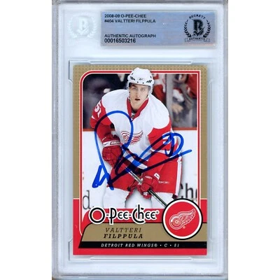 Valtteri Filppula Signed 2008-09 O-Pee-Chee #404 Red Wings BAS Slabbed Auto - Image 1 of 4