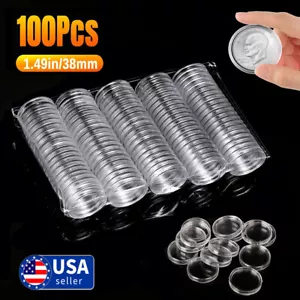 100 piezas 1,50 pulgadas 38 mm portamonedas cápsula transparente redondo almacenamiento apto para dólar Morgan Ike - Imagen 1 de 11