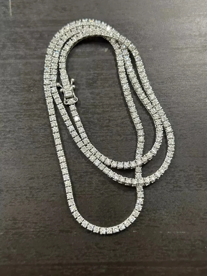 14K White Gold Plated Women's Tennis Necklace 18" 3MM Round Lab Created Diamond - Image 1 of 3