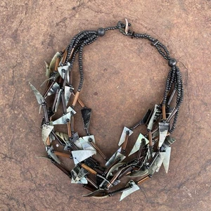 Impresionante collar babero concha de abulón tribal africano multi hebra - Imagen 1 de 5