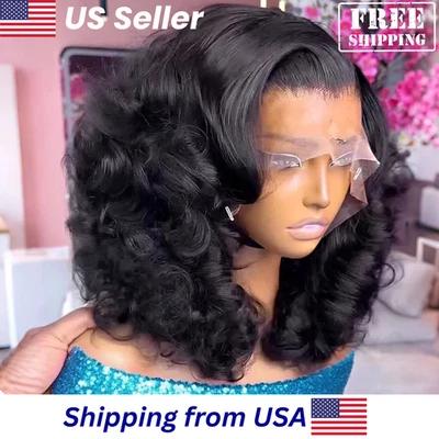 Body Wave Short Bob HD Lace Front Human Hair Wigs Beauty Transparent Wig Gift - Image 1 of 4