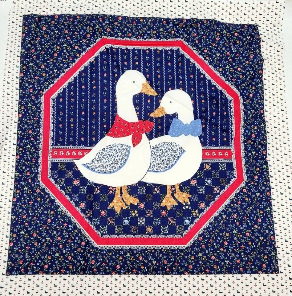 Vintage Cranston VIP Country Cotton Blue White Duck Goose Fabric Cheater Quilt