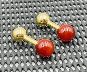 Tiffany & Co. Authentische 14k Gelbgold & roter Karneol Langhantel Manschettenknöpfe - Bild 1 von 4