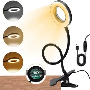 10X Lampada da Scrivania Lente di Ingrandimento con Morsetto in Metallo 3 Modalità di Colore Flessibile - Foto 1 di 10