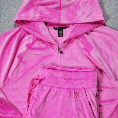 Victoria Secret On Point Velour Tracksuit Crop Jacket and Jogger Set Pink XL - Image 1 of 4