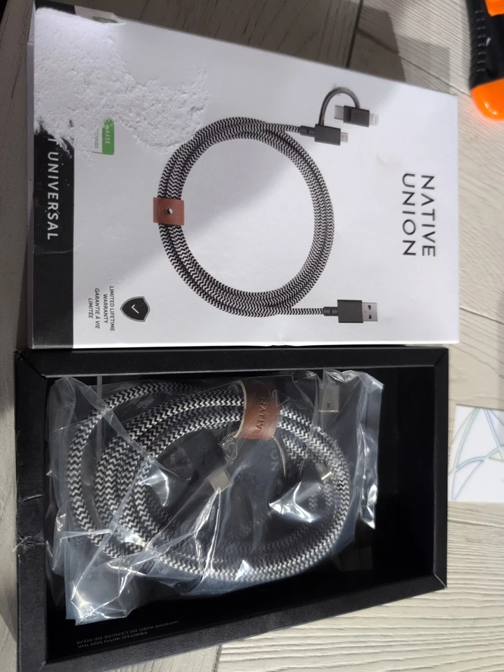 Native Union Belt Cable 6.5' USB-C/Lightning/Micro to USB “MFi-Certified” Zebra - Image 1 of 1