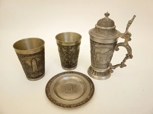 Zinn & Becker Stuttgart Germany Zinn Lot 2 Becher 1 Bierkrug Krug 1 Tablett - Bild 1 von 18