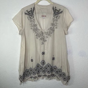 Johnny Was 3J Workshop Cream Embroidered Tunic Top Size M, Hippie, Boho, Summer - Picture 1 of 12