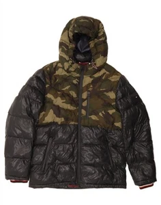 TOMMY HILFIGER Mens Hooded Padded Jacket UK 38 Medium Black Camouflage DI34 - Picture 1 of 3