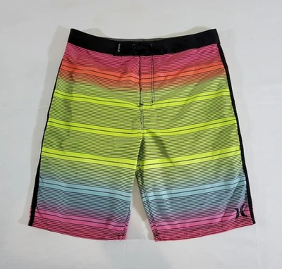 NUEVO SIN ETIQUETAS Hurley Talla 20 (Real 31"x10") Niños Board Shorts Bañador Rayas Dayglo Foto 1 de 4
