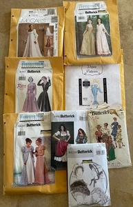Lot 8 Vintage & Now Patterns: Dresses Wedding Mid-Evil Times Costumes & Bonnet - Picture 1 of 11