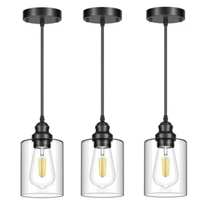 3 Pack Hanging Pendant Lighting Fixtures, Adjustable Black Hanging Ceiling La... - Picture 1 of 7