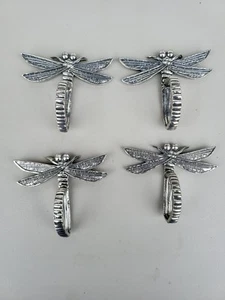VINTAGE SET SIX (4) LARGE PEWTER DRAGON FLY NAPKIN HOLDERS TABLE DECOR - Picture 1 of 4