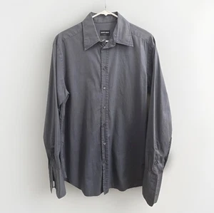 Camisa con botones Giorgio Armani para hombre gris oscuro Italia talla grande diseñador EE. UU. 41 - Imagen 1 de 7