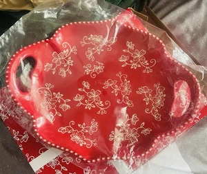 Temp-Tations Red Floral Small Serving Platter  - Picture 1 of 3