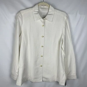 CHARTER Club Linen Blend Button Shirt Jacket 12 Petite White Lined Coastal NWOT - Picture 1 of 8