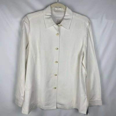 CHARTER Club Linen Blend Button Shirt Jacket 12 Petite White Lined Coastal NWOT - Image 1 of 4