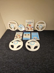 TESTED Mario Kart Wii (Nintendo Wii, 2008) CIB Complete w/ 4 OEM Steering Wheels - Picture 1 of 6