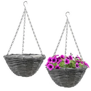 Weide Blumen Ampel 29 cm mit Folie - 2er Set - Garten Hänge Flecht Pflanz Korb - Bild 1 von 7