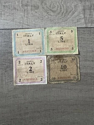 WWII Italy Allied Military Currency Lot of 4 Notes – 1, 5 & 10 Lire. Price for 1 - Image 1 of 2