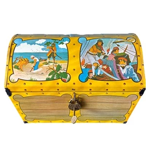 VINTAGE LARGE TIN PIRATE CHEST CHILDS TOY BOX~ 1950S - Picture 1 of 15