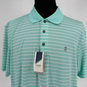 IZOD Golf XL Striped Polo Shirt Short Sleeve Casual Mens Top Mint Green NEW - Picture 1 of 6