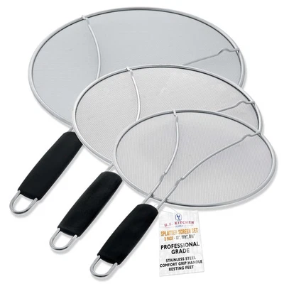 13", 11.5", 9.5" Stainless Steel Fine Mesh Splatter Screen Set, Black Handles - Image 1 of 4