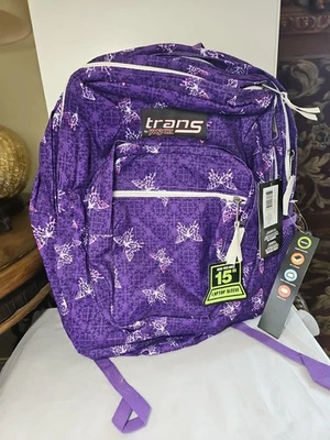 Trans by Jansport Backpack W/ Laptop Sleeve Purple Butterfly NEW Supermax TM60 - Image 1 of 4