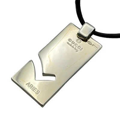 Auténtico Collar Horóscopo GUCCI (Aries) - Collar de Cuero Negro Plateado Foto 1 de 4