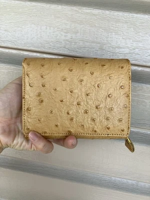 Cartera de cuero exótico piel de avestruz amarillo SIN USAR Foto 1 de 4