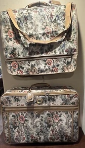 Vintage Leisure Luggage Set Large Rolling Suitcase& Garment Bag Grannycore, - Picture 1 of 19