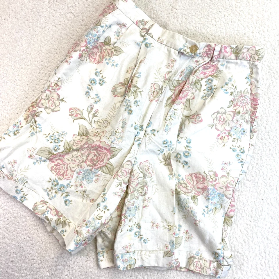 Pantalones Cortos Hunt Club Lino Mamá 10 Rosa Crema Floral Costero Cottagecore Playa Nuevos sin Etiquetas Foto 1 de 4