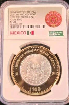 2011 MEXICO SILVER 100 PESOS 1732 PILLAR DOLLAR NGC PL 69 BEAUTIFUL SCARCE COIN - Image 1 of 4