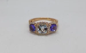 Effy 14KT Rose Gold Aquamarine Tanzanite & Diamond Cocktail Ring Size 9 - Picture 1 of 8