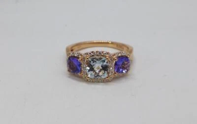 Effy 14KT Rose Gold Aquamarine Tanzanite & Diamond Cocktail Ring Size 9 Foto 1 de 4