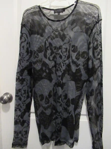 Tripp Fishnet Skulls Men’s 2X Goth Punk Metal Rare 90s Long Sleeve Shirt Sheer - Picture 1 of 15
