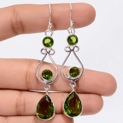 Peridot Gemstone Fashion Jewelry 925 Silver Dangle Earrings 2.6" ARE-3478 - Image 1 of 3