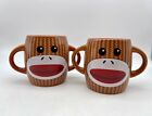 Set of 2 Galerie Ceramic Brown Sock Monkey Coffee Cocoa Mug Double Handle