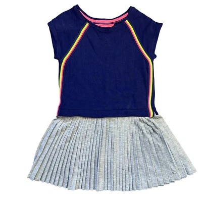 Tommy Hilfiger Pleated Dress Girls 6 100% Cotton Short Sleeve Knit Blue Silver - Image 1 of 4