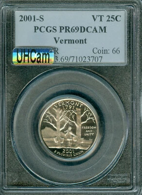 2001 S VERMONT STATE QUARTER PCGS PR69 MAC UHCAM . - Image 1 of 2