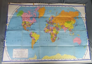 63in X 46in A.J. Nystrom & Co. Folding School Map Readiness World Simplified #98 - Picture 1 of 10