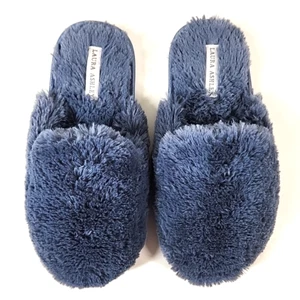 Laura Ashley Allover Plüsch Memory Foam Hausschuhe Damen L 8-9 blau Pantolette neu - Bild 1 von 7