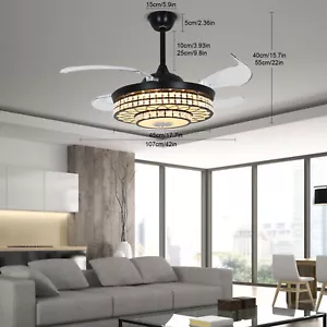 42" Retractable Ceiling Fan w/ Light & Bluetooth Speaker Dimmable LED Chandelier - Picture 1 of 12